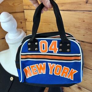 Vibrant New York 04 Crossbody Bag Blue Orange Canvas Black Missing Strap Small
